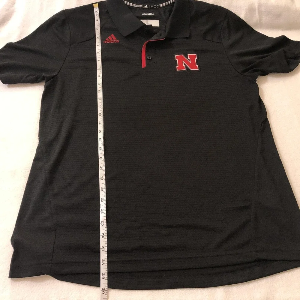 Nebraska Cornhuskers Shirt Mens Large Black NCAA Football Adidas Climalite Polo